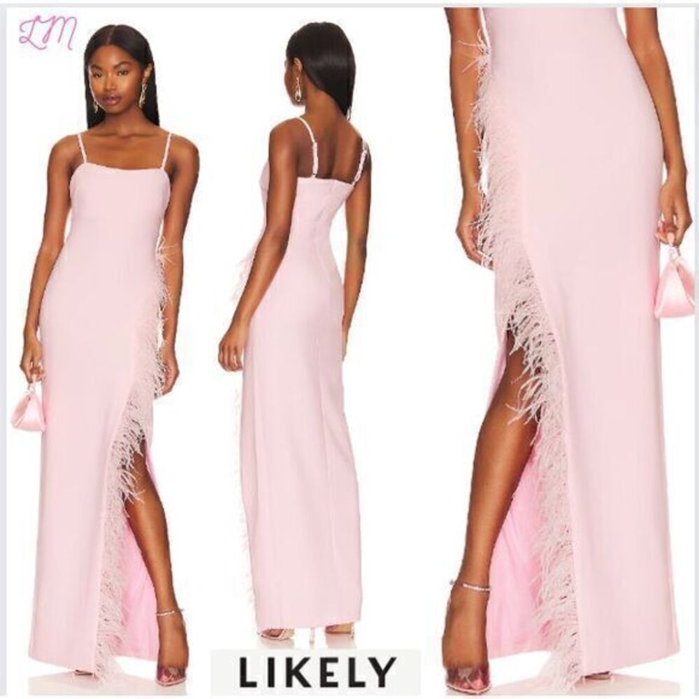 Likely Revolve Nelly Dress Size 4 Real Dyed Ostrich Feathers Rose Shadow Pink